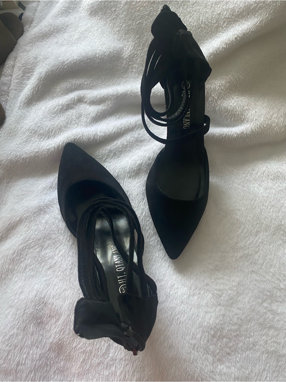 Ankle-Tie Pointed Black Pumps